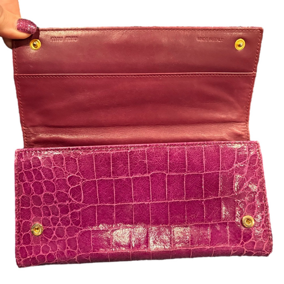 Miu Miu Croc Embossed Leather Long Wallet Purple Italy - Picture 3 of 16